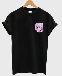 Black Floral Pocket T Shirt