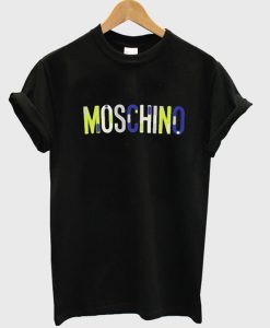 Black Moschino Top Blue And Yellow Logo T Shirt