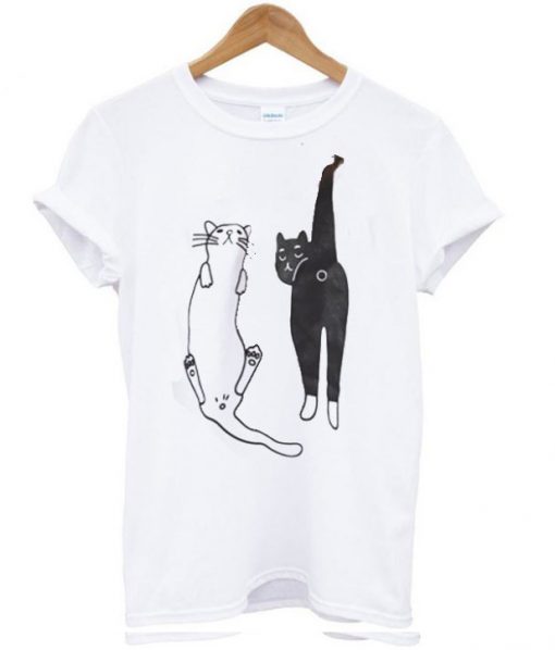 cat white and black T-shirt