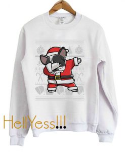 Pied French Bulldog Dabbing Ugly Christmas Crewneck Sweatshirt
