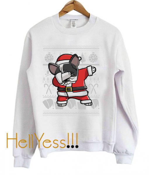 Pied French Bulldog Dabbing Ugly Christmas Crewneck Sweatshirt