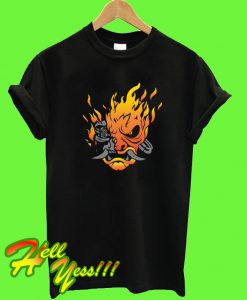 Cyberpunk 2077 Samurai Skull Flames Logo T Shirt