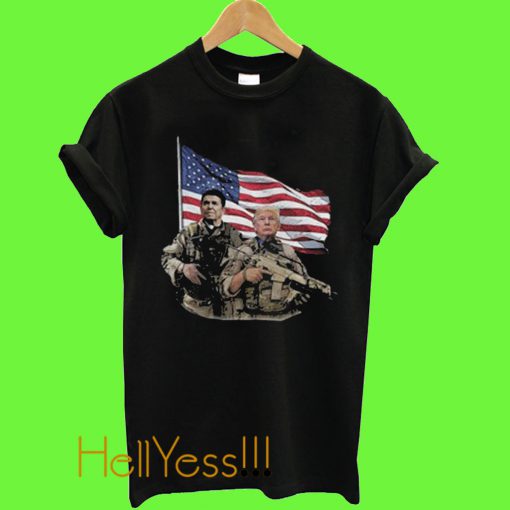 Ronald Reagan And Donald Trump USA Flag Presidential Soldiers T Shirt