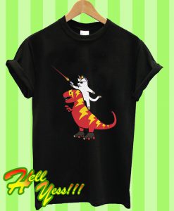 Unicorn Cat Riding Lightning T-Rex T Shirt