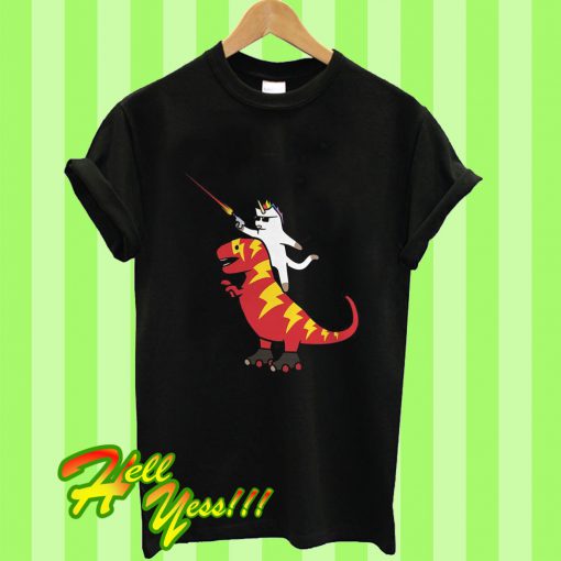 Unicorn Cat Riding Lightning T-Rex T Shirt