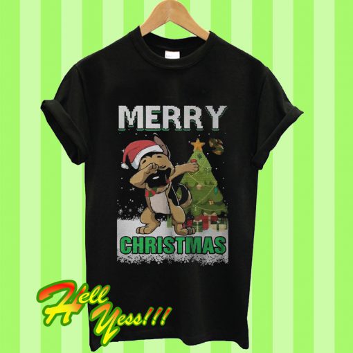 German Shepherd Dabbing Claus Merry Ugly Christmas T Shirt