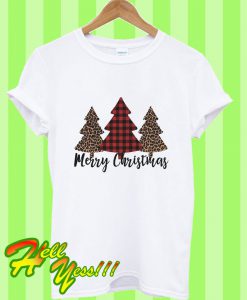 Merry Christmas Tree Leopard Plaid T Shirt