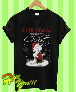 Snoopy And Charlie Brown Christmas Begins With Christ T Shirt