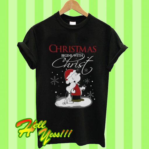 Snoopy And Charlie Brown Christmas Begins With Christ T Shirt