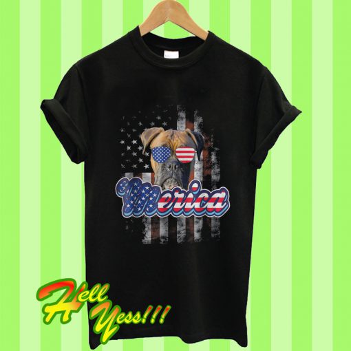 American Flag America 4th Of July Dog Patriotic Boxer T Shirt