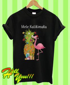 Mele Kalikimaka Flamingo Christmas Pineapple T Shirt