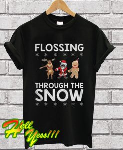 Santa Reindeer Gingerbread Flossing Through The Snow T Shirt