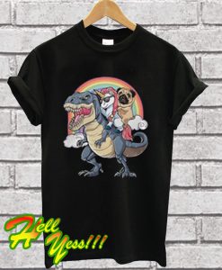 Pug And Unicorn Riding T-rex T Shirt