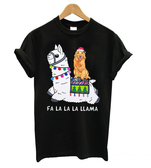 Golden Retriever Riding Llama Fa La La La T Shirt