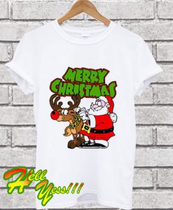 Santa And Reindeer Merry Christmas T Shirt