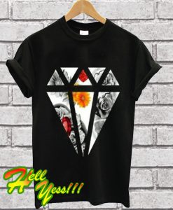 Diamond Gemstones Black & White Rose T Shirt