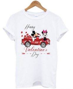 Happy Valentine’s Day Mickey And Minnie Mouse With Heart Car T Shirt