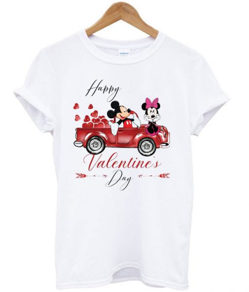 Happy Valentine’s Day Mickey And Minnie Mouse With Heart Car T Shirt