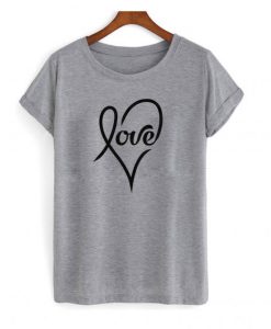 Love Cursive Heart T Shirt