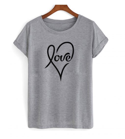 Love Cursive Heart T Shirt