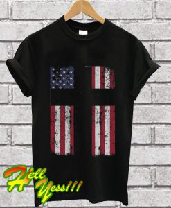 USA AMERICAN Flag Christian Cross T Shirt