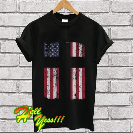 USA AMERICAN Flag Christian Cross T Shirt