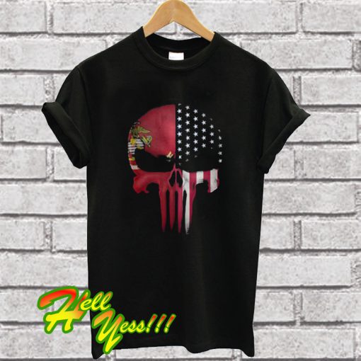 USA Flag American Skull Punisher Veteran Army Marine T Shirt