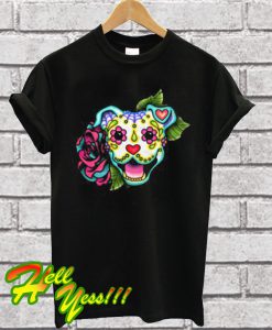 Smiling Pit Bull – Day of the Dead Pitbull Sugar Skull Dog T Shirt