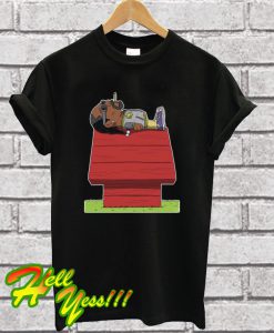 Peanuts Snoopy Parody Smoking Snoop Dogg On Rooftop Funny Black T Shirt