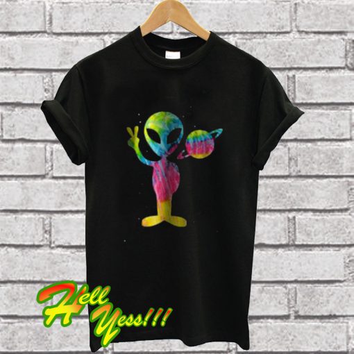 Vintage Retro 1970s Tie Dye Groovy Alien Peace T Shirt