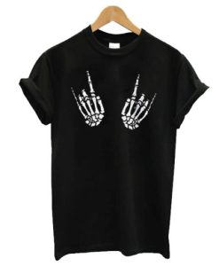 Skeleton Rock Hand t shirt qn