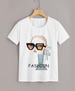 Figure & Letter Print t shirt qn