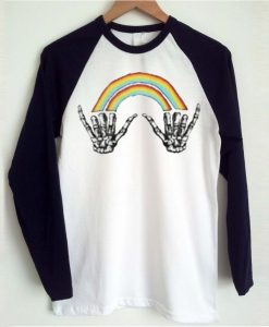 Louis Tomlinson rainbow skeleton hand Raglan t shirt qn