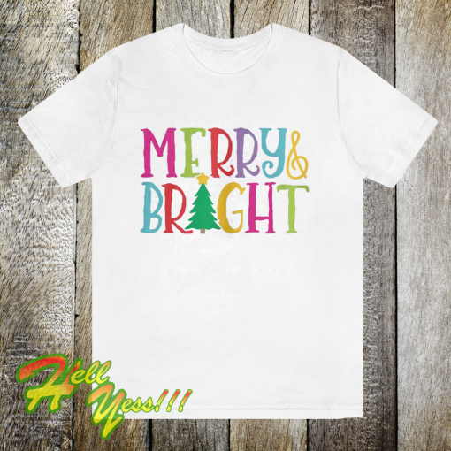 Colorful Merry & Bright Tree Cute Christmas T Shirt