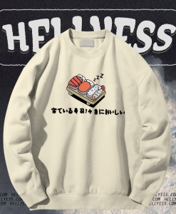 Sushi Japanese Print Fleece Loose Moletom Sweatshirt TPKJ1
