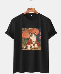 Adorable Geisha Cat With Parasol Tshirt